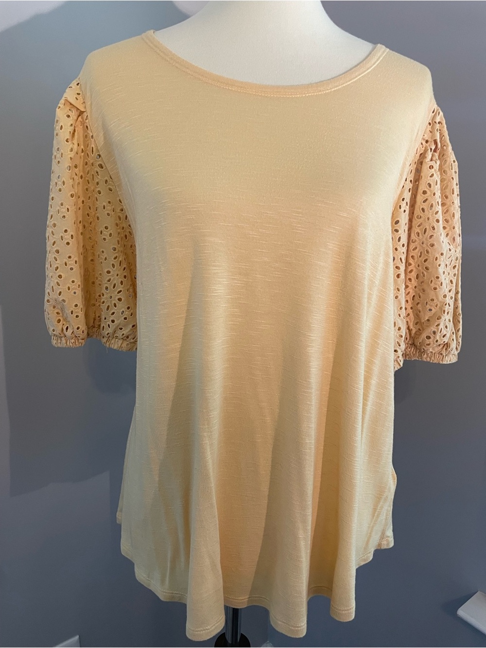 Women's Pale Yellow Puff-Sleeve Knit Top